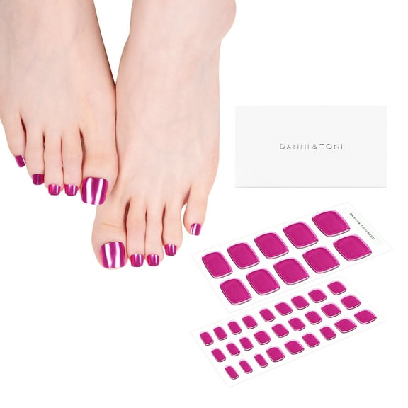 DANNI & TONI Semi Cured Gel Toenail Strips Hot Pink (Cosmic Bloom) Mirror Toe Nails Stickers Gel Pedi Wraps 37 Stickers