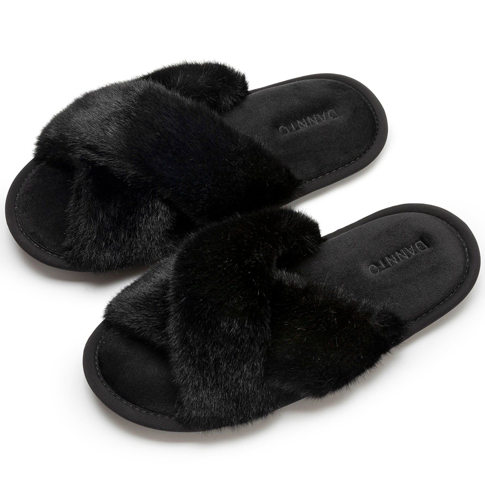 DANNTO Women s Slippers Cross Band Soft Plush Furry Open Toe House