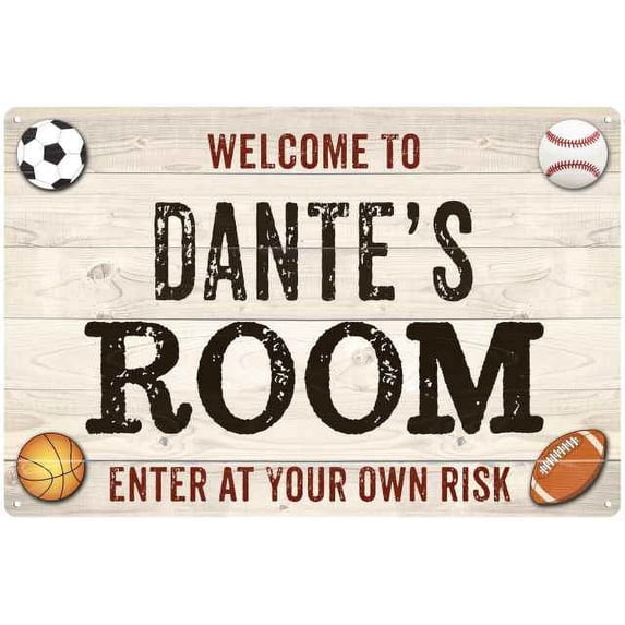 DANTE'S Room Kids Bedroom Sign Boy's 8x12 Metal 208120090266