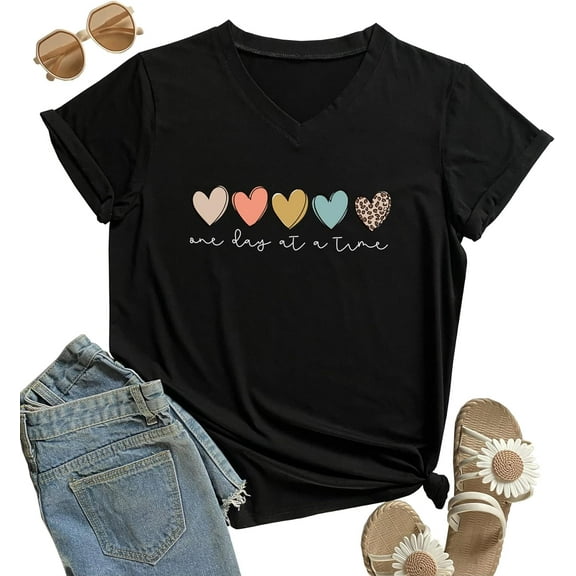 DANVOUY Graphic Tees for Women Funny Cute V-Neck Shirt Tops