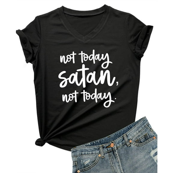 DANVOUY Women Not Today Satan V-Neck Graphic T-Shirt Casual Tops Tees