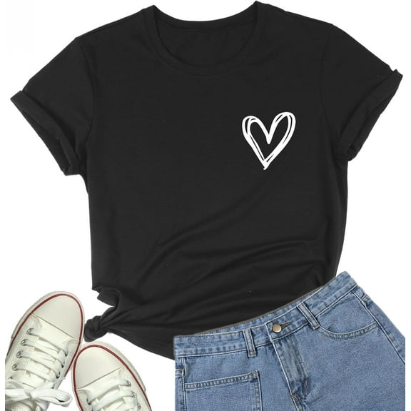 DANVOUY Women's Heart Print T Shirts Funny Short Sleeve Graphic T Shirt Tops100% cotton