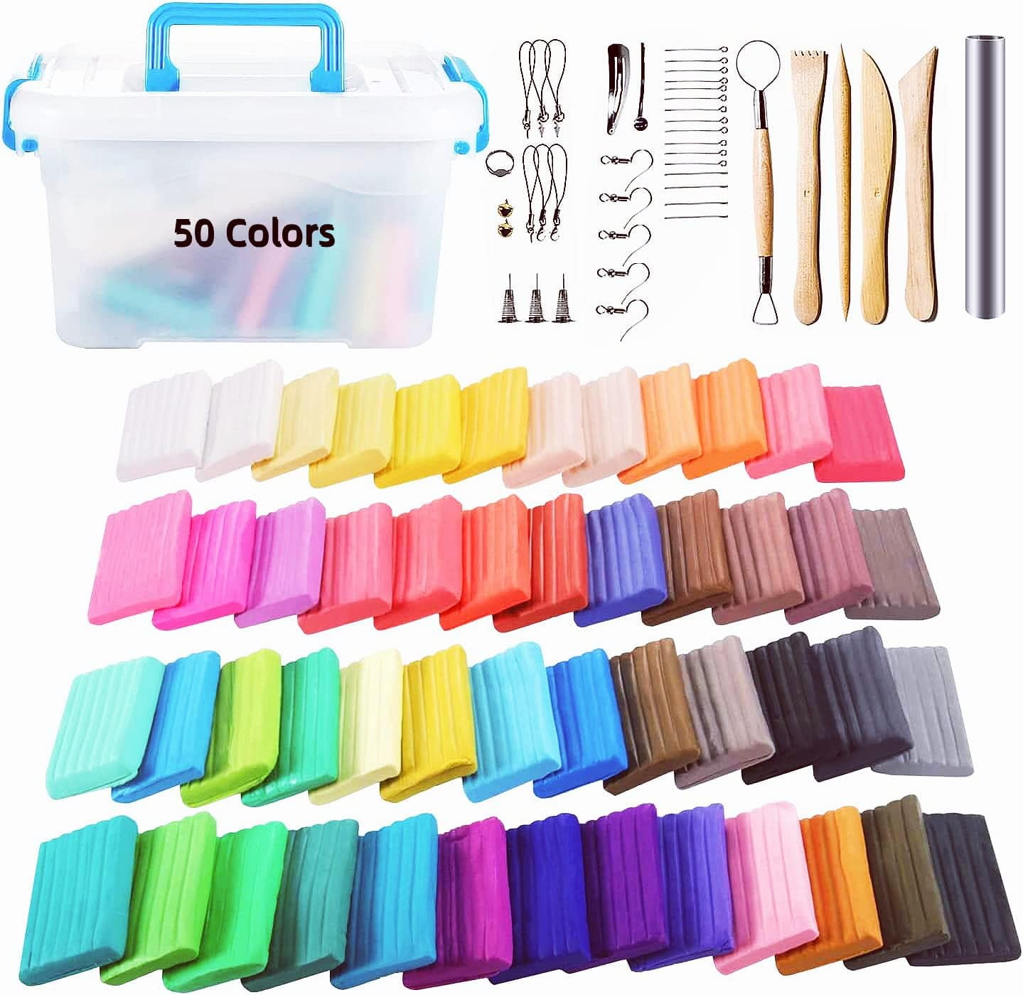 Polymer Clay Starter Kit, 42/32 Colors of Oven-Bake, Baking Clay Blocks,  with 5 Sculpting Tools and 30 Accessories in Storage Box