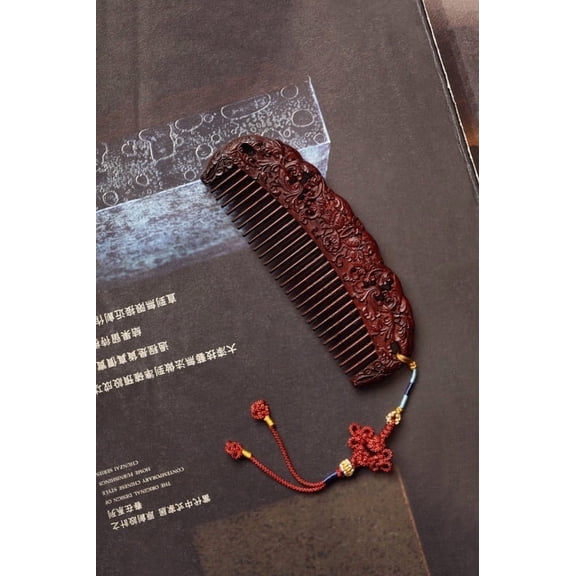 DAOZEN Luxury Handcrafted Small-Leaf Red Sandalwood Fine Tooth Hair Comb, Anti-Static Scalp Massager & Travel Detangler, Red