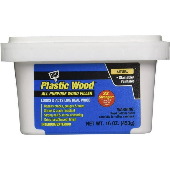 DAP Plastic Latex Wood Filler - Easy to Clean, 2-6 Hr Dry Time - 1 Pack, 16 Oz, Off-White