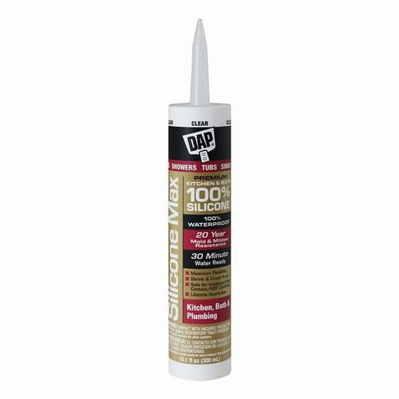 DAP Silicone Max Kitchen & Bath Sealant - Waterproof - 10.1 oz, Clear