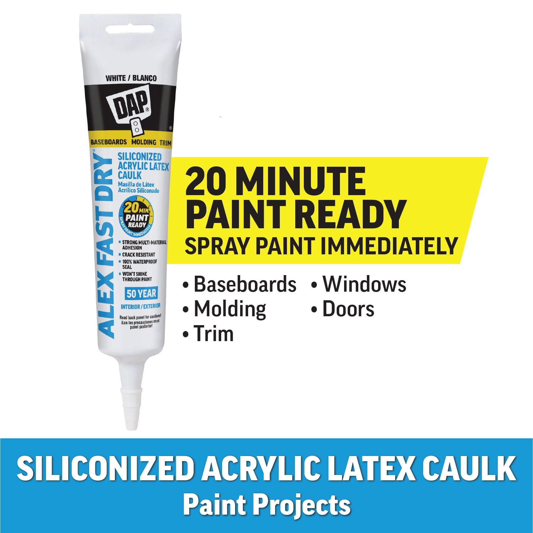 DAP Alex Fast Dry 5.5 oz White Acrylic Latex Silicone Caulk