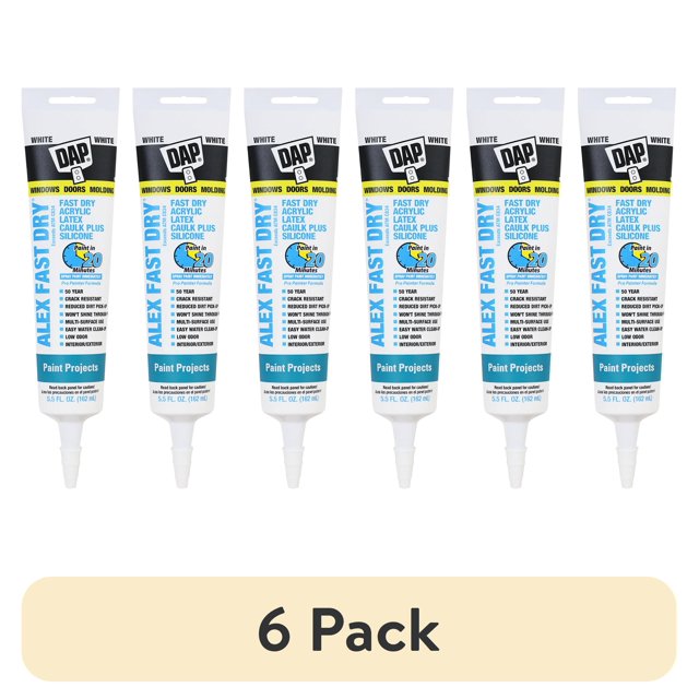 (6 pack) DAP Alex Fast Dry 5.5 oz White Acrylic Latex Caulk Plus