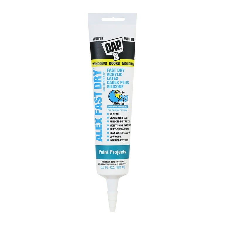 DAP ALEX Fast Dry Acrylic Latex Caulk Plus Silicone, White 5.5 oz DAP ALEX Fast Dry Acrylic Latex Caulk Plus Silicone, White 5.5 oz