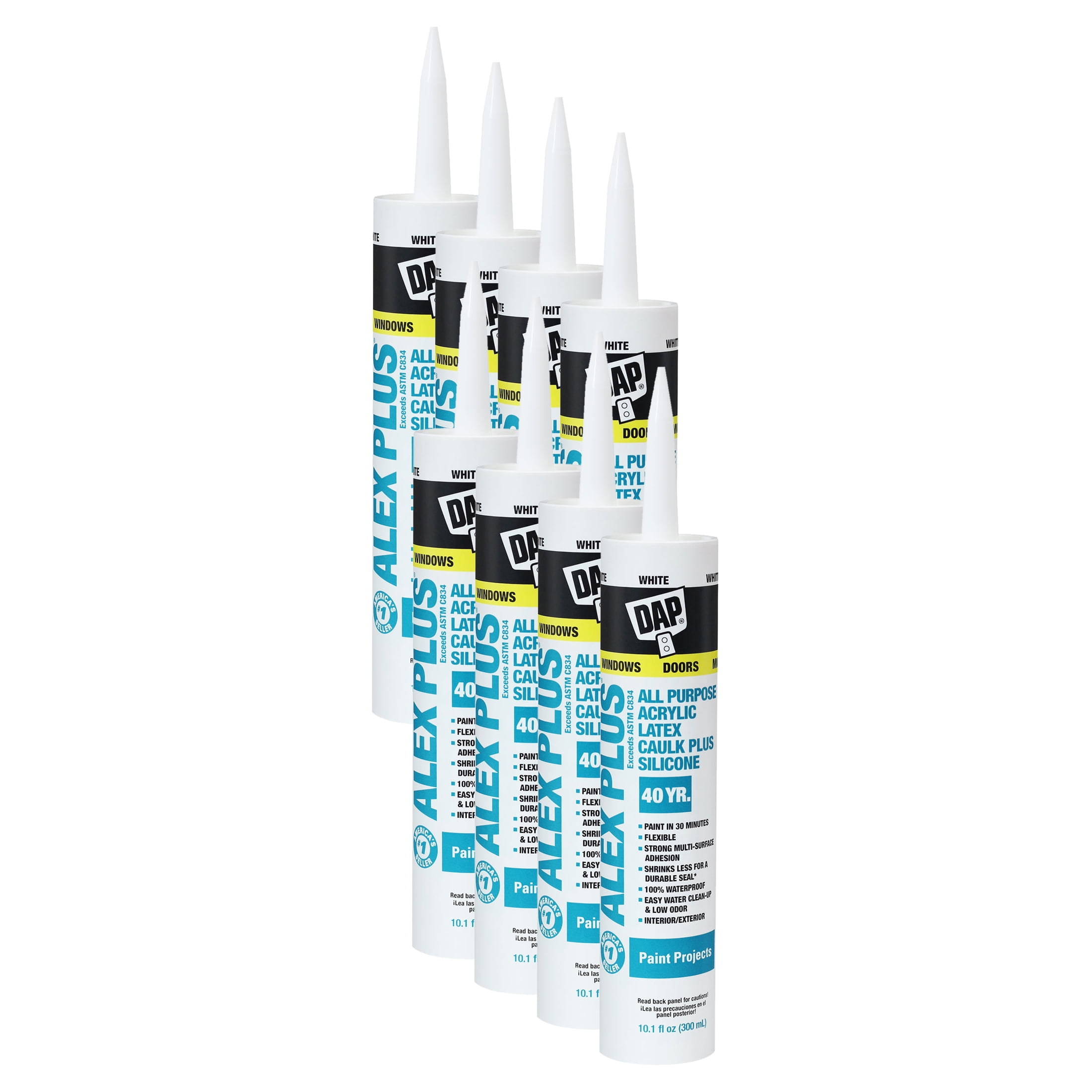(8 pack) DAP Alex Plus All Purpose, Acrylic Latex Caulk Plus Silicone