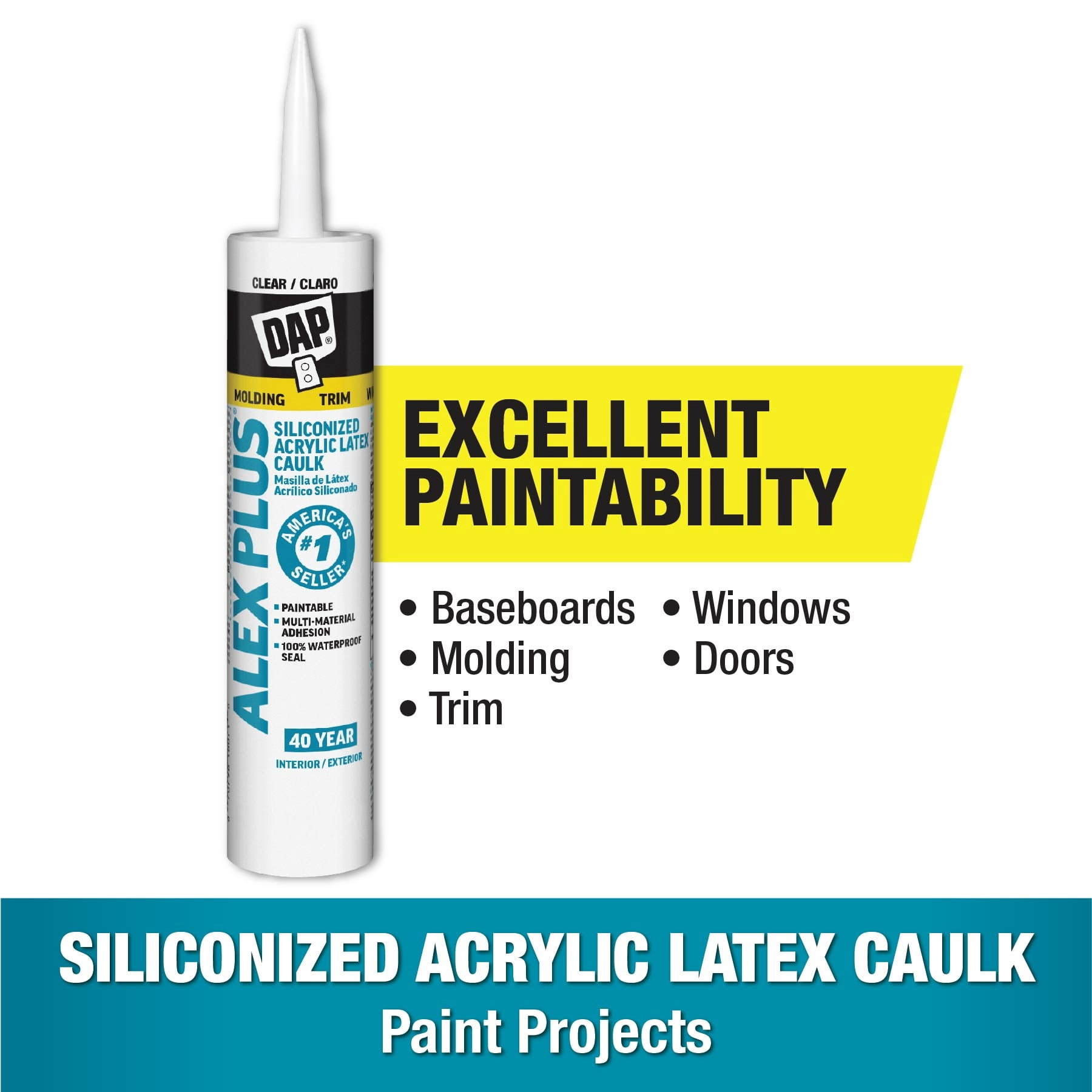 DAP Alex Plus 10.1 oz Clear All Purpose Acrylic Latex Caulk Plus Silicone