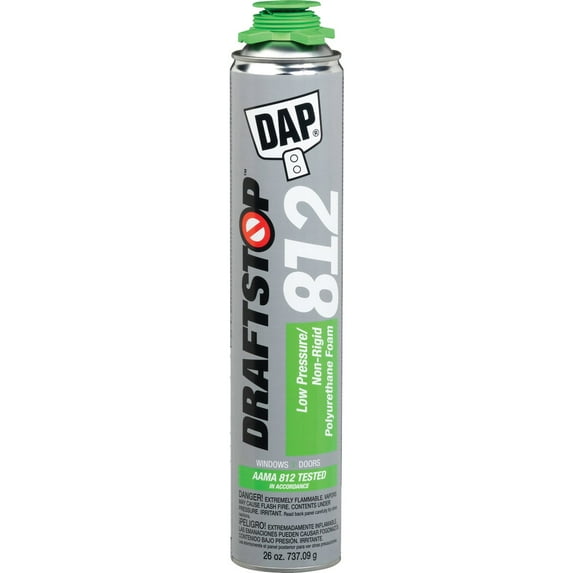 DAP DraftStop Door and Window Foam Sealant, 26 oz, Aerosol Can, Tan, Solvent, Thick Liquid
