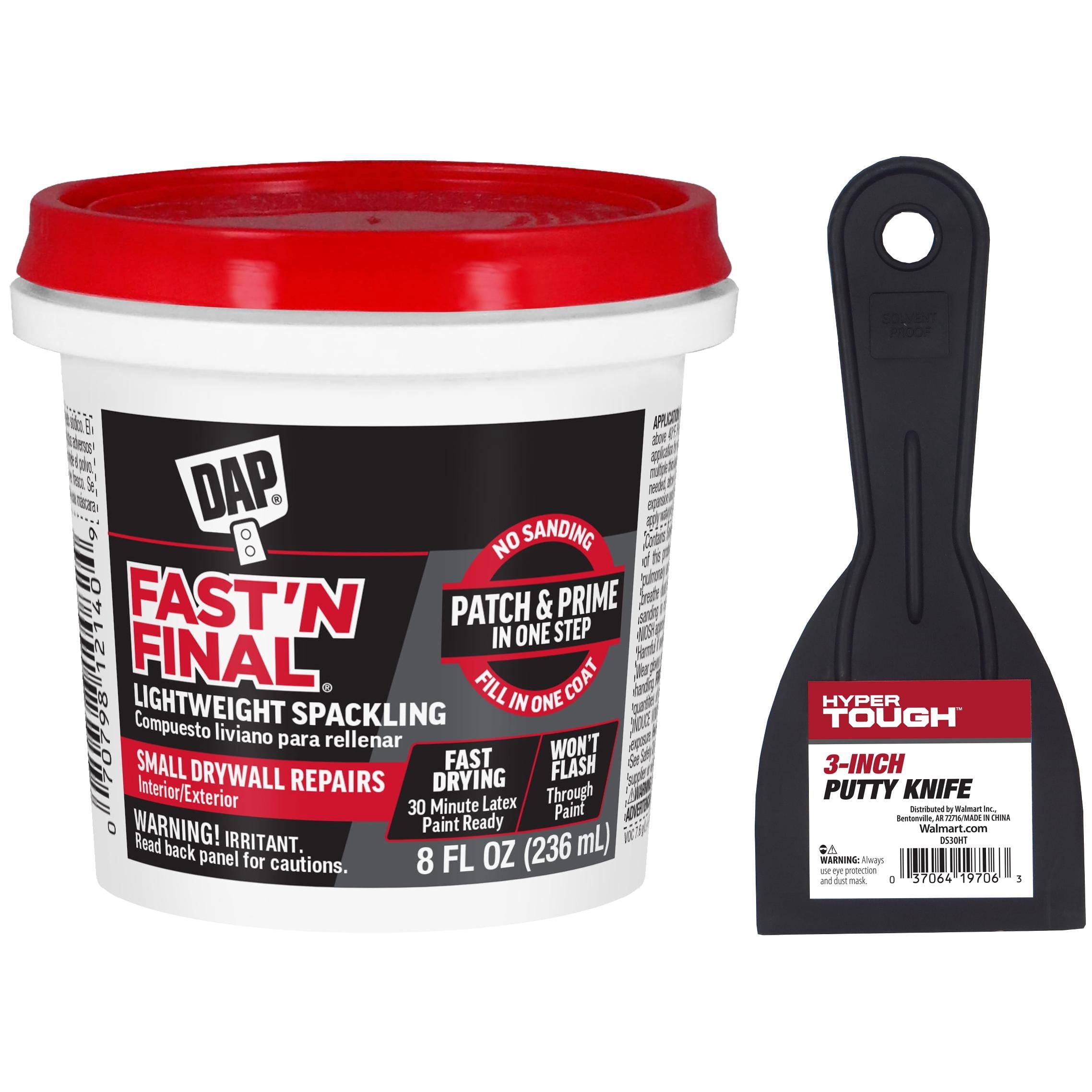 DAP Fast N Final Spackling with Hyper Tough 3-Inch Plastic Putty Knife Wall Repair Bundle
