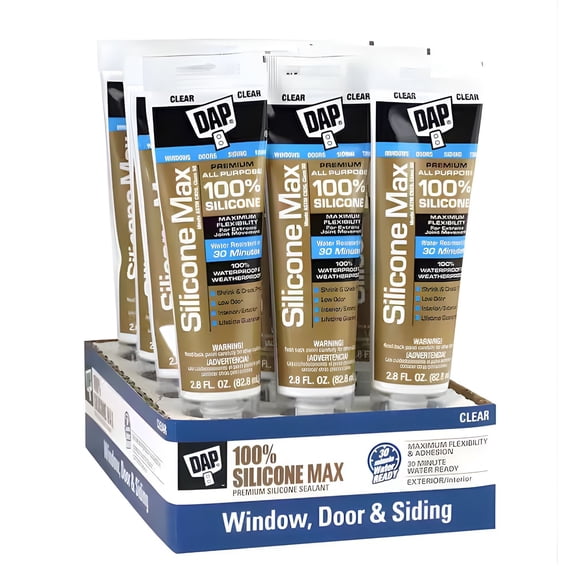 DAP Silicone Max Construction Adhesive, 2.8 oz, Tube, Clear, 12 Pieces, 12 Pack