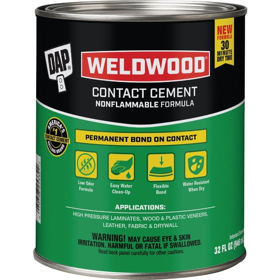 DAP Weldwood Nonflammable High Strength Synthetic Rubber Contact Cement 1 qt.