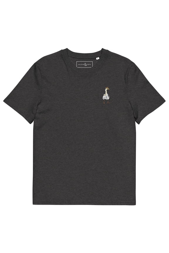 DAPPER DUCK ACTUAL LIFE ORGANIC COTTON EMBROIDERED T-SHIRT Dark Heather Grey - Medium