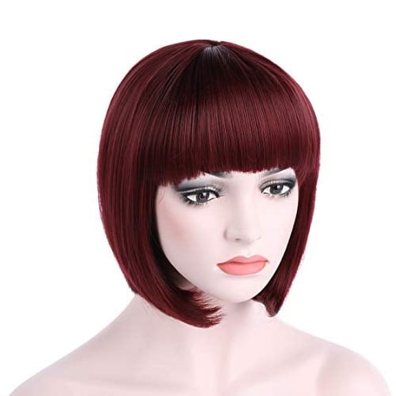 DAPRZIY 10" Short Straight Hair Flapper Cosplay Costume Bob Wig (Burgundy)