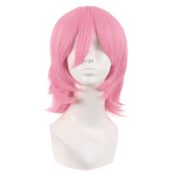 DAPRZIY 14 Inch/35 cm Short Cosplay Wolf Tail Synthetic Side Bangs Party Wig (Light Pink)