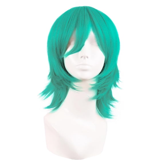 DAPRZIY 14 Inch/35 cm Short Cosplay Wolf Tail Synthetic Side Bangs Party Wig (Teal Green)