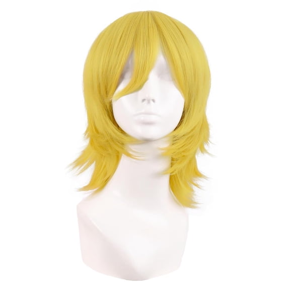 DAPRZIY 14 Inch/35 cm Short Cosplay Wolf Tail Synthetic Side Bangs Party Wig (Yellow)