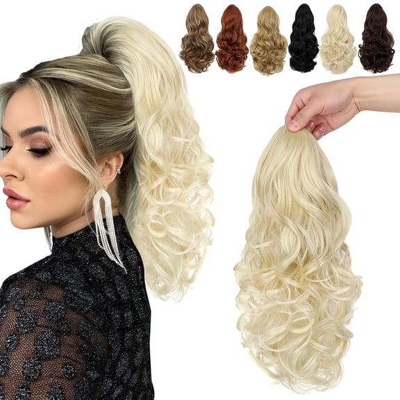 DAPRZIY 15" Ponytail Extension Drawstring Curly Wavy Ponytail Extensions Clip in Long Pony Tails Hair Cute Synthetic Piece for Women Bleach Blonde