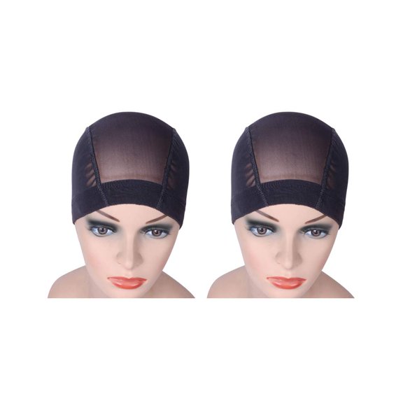 DAPRZIY 2 Pcs/Lot Wig Caps Mesh Cap for Making Wig Stretchable Hairnets with Wide Elastic Band Mesh Dome Cap for Wigs (Black Mesh Cap M)