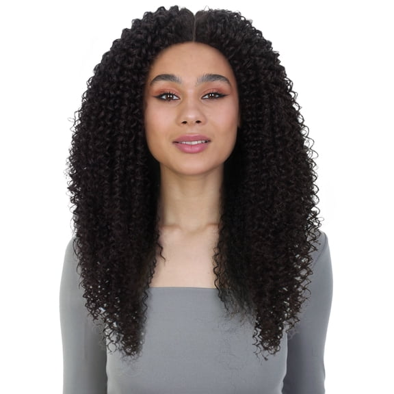 DAPRZIY 22" Curly Synthetic Ringlet Wig 4x4 HD Lace Heat Resistant Natural Middle Part Hairline for Wedding Party Daily Wear, Dark Brown
