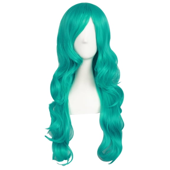DAPRZIY 24 Inch Long Wavy Side Bangs Anime Cosplay Wig, Dark Teal Green | 60 cm Synthetic Fiber Wig, Women, Charming, Party