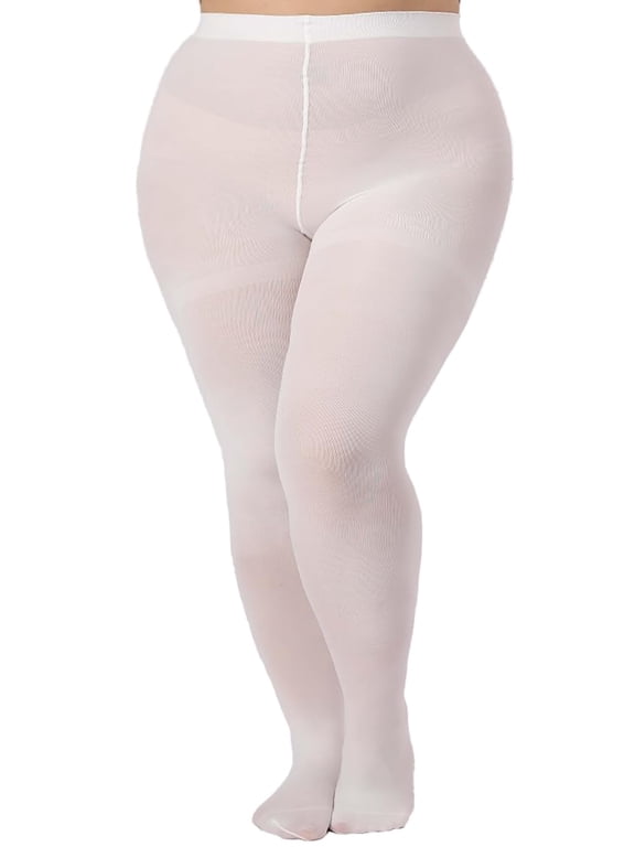 240D Plus Size Tights for Women Opaque Control Top Pantyhose Ultra Soft High Waist Solid Color Footed Stockings