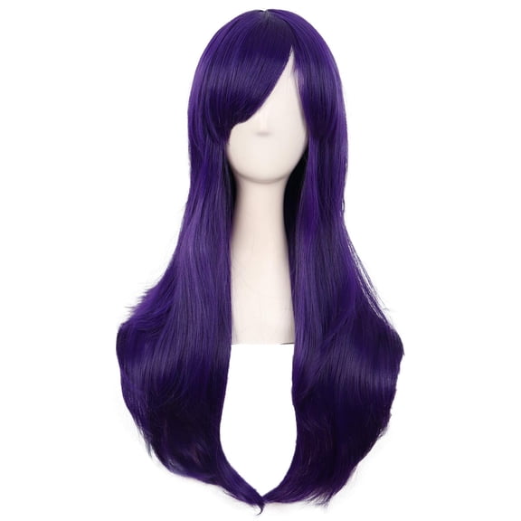 DAPRZIY 28 Inch/70cm Women Side Bangs Long Curly Hair Cosplay Wig (Dark Purple)