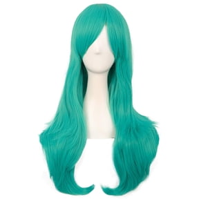 DAPRZIY 28 Inch/70cm Women Side Bangs Long Curly Hair Cosplay Wig (Teal Green)