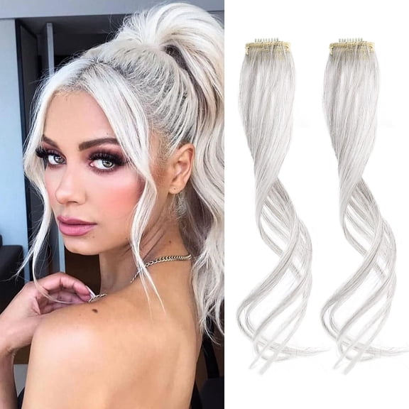 DAPRZIY 2PCS Side Air Bangs, Long Temples Clip on Fringe Bangs with Dragons Beard 12 inch (Grey/Brown/Silver/White Mixed)