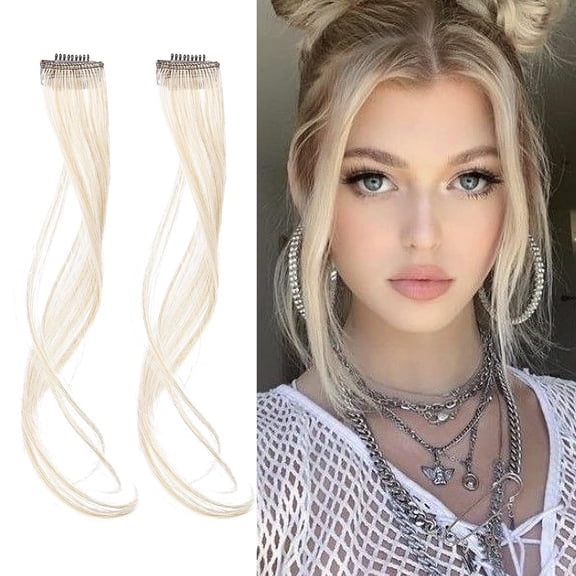 DAPRZIY 2Pcs Side Air Bangs,Long Clip in Bangs Front Side Bangs Set Long Temples Bangs Hair Clip on Fringe Bangs with Temples Synthetic Long Dragon beard Bangs Hair 12 inch Light Blonde