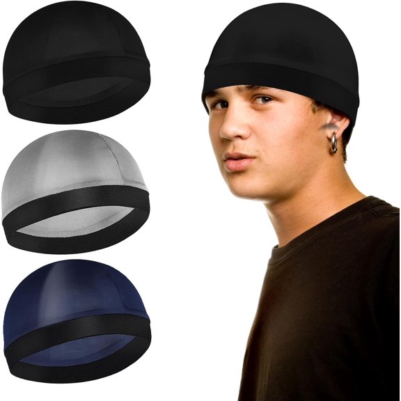 DAPRZIY 3 Pieces Unisex Satin Silky Wave Caps 360 540 720 Wave Elastic Band Silky Durag Headwear Stockings Wig Beanie Cap