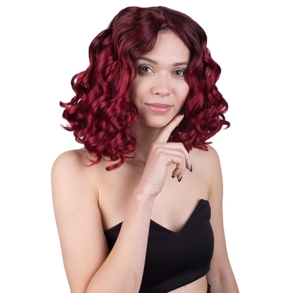 DAPRZIY Adult Women's Red Color Curly Shoulder Length Trendy Curls Wig| Synthetic Fiber