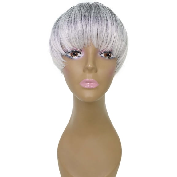 DAPRZIY Alyssa Straight Bob 9 in Long Full Wig Full Cap Wig, Heat Resistant Fibers, Mixed Gray with White Highlights