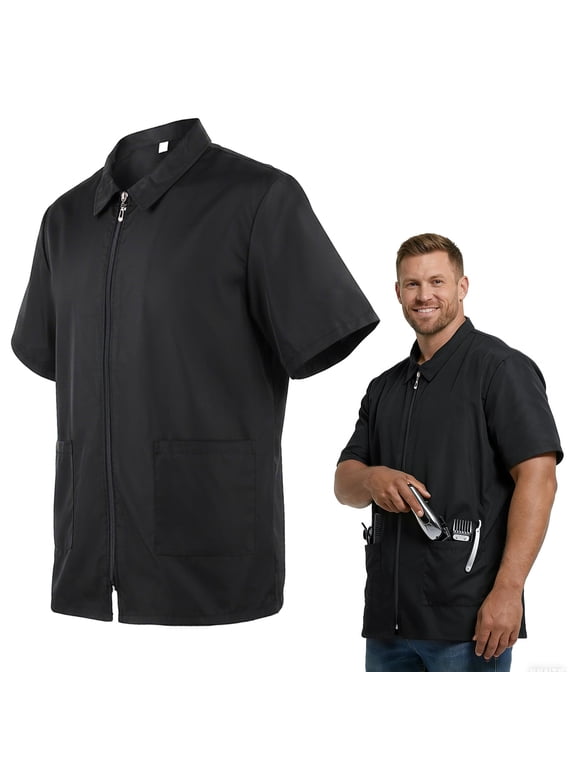 Barber Jackets for Men, Hair Repellent Stylist Vest with Zipper