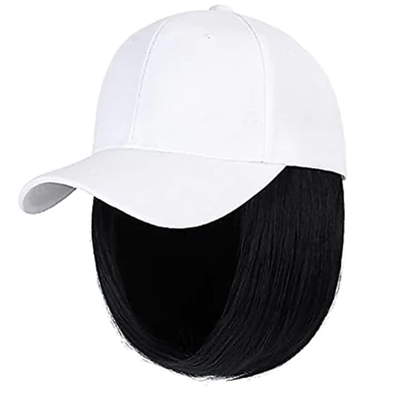 DAPRZIY Baseball Cap with Hair Extensions Hat Wig Adjustable Hat Attached Short Straight Synthetic Hairpiece for Women