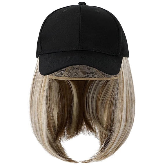 DAPRZIY Baseball Cap with Hair Extensions Hat Wig Adjustable Hat Attached Short Straight Synthetic Hairpiece for Women