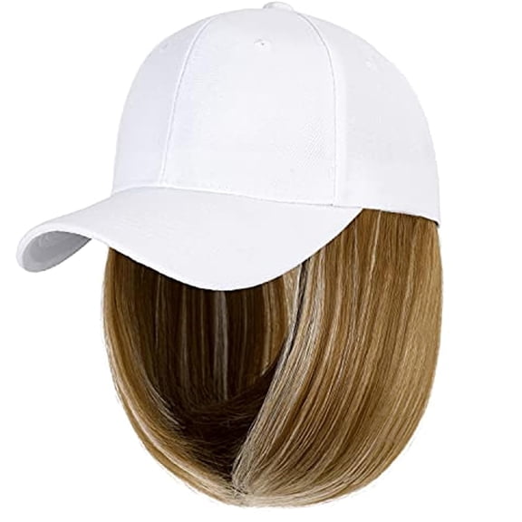 DAPRZIY Baseball Cap with Hair Extensions Hat Wig Adjustable Hat Attached Short Straight Synthetic Hairpiece for Women