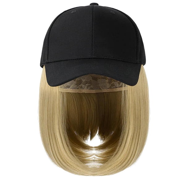DAPRZIY Baseball Cap with Hair Extensions Hat Wig Adjustable Hat Attached Short Straight Synthetic Hairpiece for Women