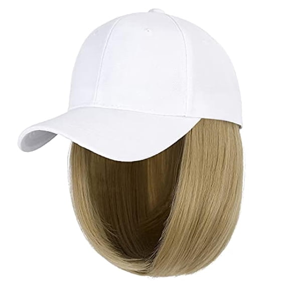 DAPRZIY Baseball Cap with Hair Extensions Hat Wig Adjustable Hat Attached Short Straight Synthetic Hairpiece for Women