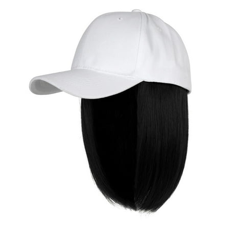 DAPRZIY Baseball Caps Baseball Cap with Hair Extensions Straight Short Bob Hairstyle Adjustable Removable Wig Hat for Woman Girl Ash Blonde Mix Blonde D