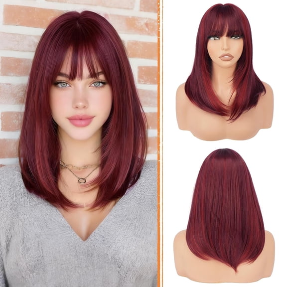 DAPRZIY Blonde Bob Wigs with Bangs Shoulder Length Straight Natural Looking Synthetic Heat Resistant Medium Hair Wigs for Women Daily Party, 16 Inch Dirty Blonde