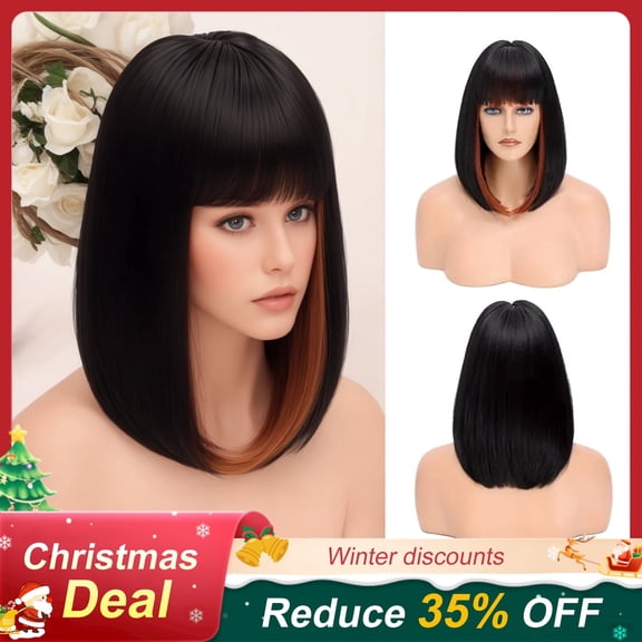 DAPRZIY Bob Wig with Bangs Short Wigs for Women Blonde Dark Roots Yaki Straight Synth