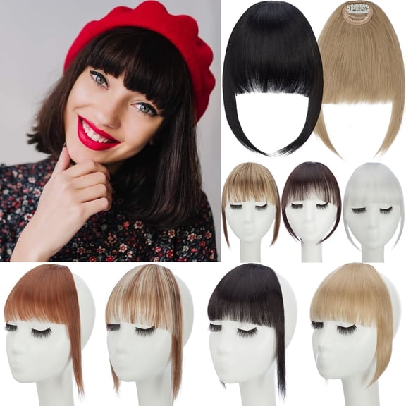 DAPRZIY Clip in Fringe Hair Extensions as Humam Air Bangs French Bangs Thin Hairpiece 6.4" Medium Brown