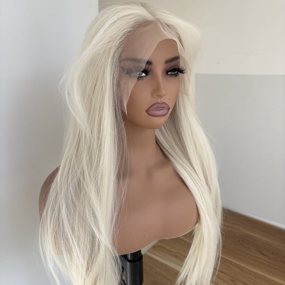 DAPRZIY Cosplay Long Glueless Lace Front Wig Heat Resistant Hair 26 inch Bleach Blonde