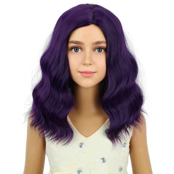 DAPRZIY Dark Purple Wig for Short Purple Wavy Curly Wig Side Part Bob Wigs Synthetic Halloween Party Cosplay Hair