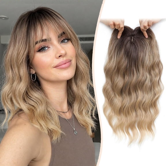 DAPRZIY Hair Topper,Wavy Hair Toppers for Women 14inch Natural Looking Hairpiece with Wispy Bangs, Volume Booster Wiglet for Full Coverage, Quick Styling for Party/Date Night/Social/Content Creators