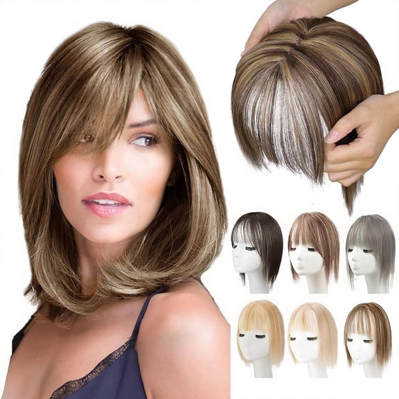DAPRZIY Hair Toppers for Women Clip in Bangs Real Human Hair Pieces French Bangs Topper for Solve Loosing And Thinning Add Volume 12 Inches Toppers For Women